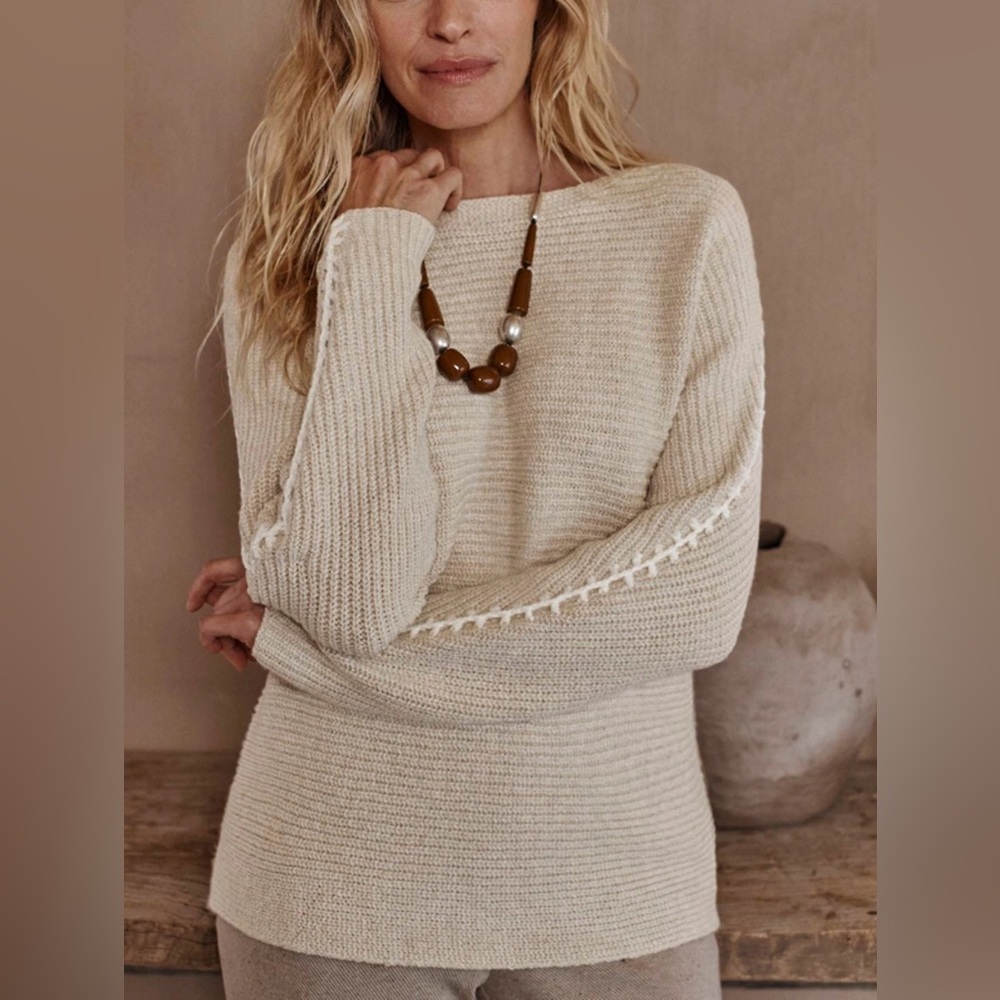 J. Jill Cream Knit Scoop Neck Sweater